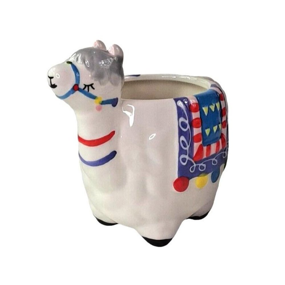 Llama Figurine Coffee Mug Cup‎ Ceramic Large Decorative White Colorful Design 5"